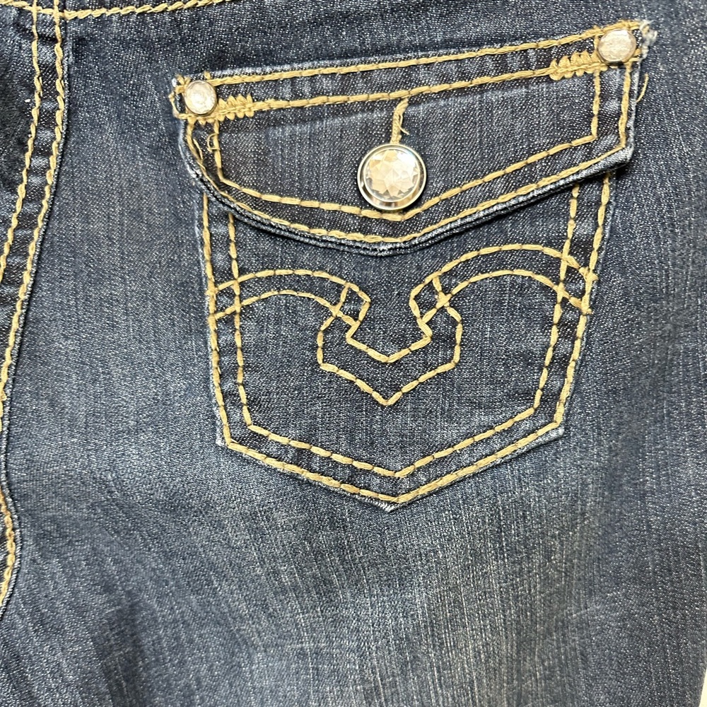 ZCO Blue Jeans Cropped Baggy Rhinestone Accents Denim Button Closure Plus SZ 16 - Picture 8 of 9